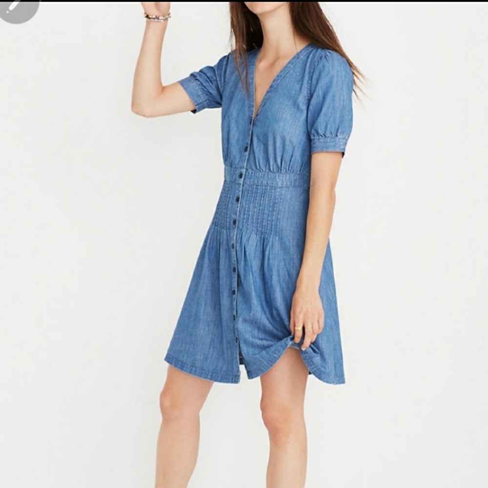 Madewell Blue Denim Button-Front Midi Dress